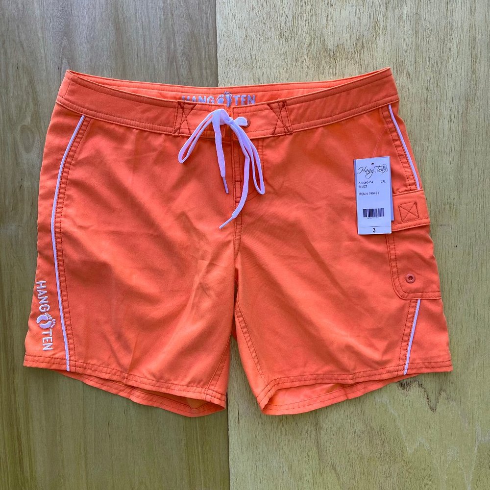 HANG TEN BELIZE Women’s Peach Polyester Classic Board Shorts sz 3 NWT
